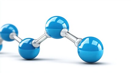 Blue Molecules Connected by Silver Bonds on White Background