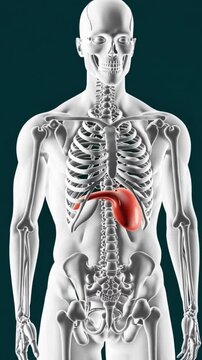 A close up of the stomach with the pink and red color of the stomach showing