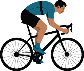 Fototapeta premium Cyclist riding a road bicycle wearing a blue jersey and black shorts against white background