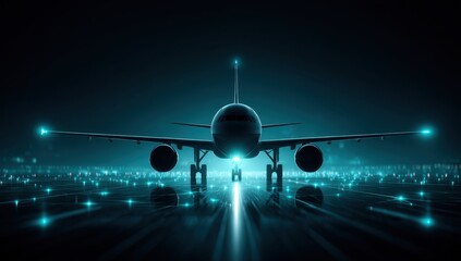 Fototapeta premium Airplane on Runway at Night