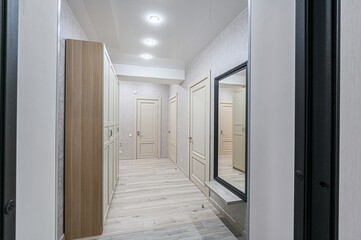 standard room interior apartment. room doors, renovation corridor lobby entrance hall