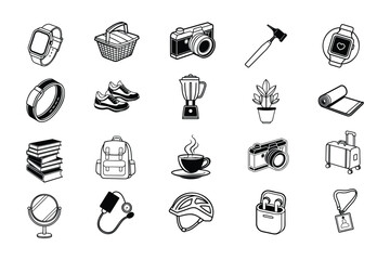 Obraz premium Travel and Vacation Silhouette Icons Collection