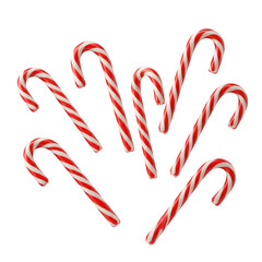 Falling Red and White Candy Canes isolated on a transparent background 