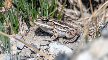 Obraz premium Detailed Close-Up of a Frog Sitting on a Rocky Surface in Nature