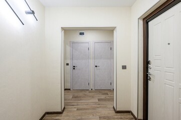 standard room interior apartment. room doors, renovation corridor lobby entrance hall