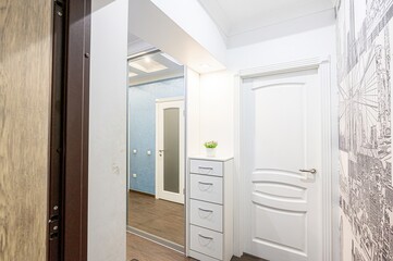 standard room interior apartment. room doors, renovation corridor lobby entrance hall