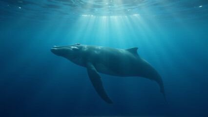 Naklejka premium Majestic Whale in the Deep Blue Expanse