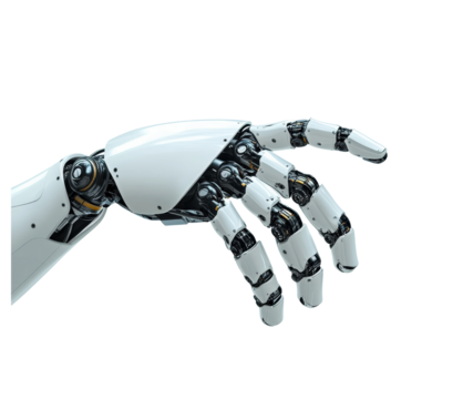 Robotic hand demonstration technology lab clean environment isolated on transparent background