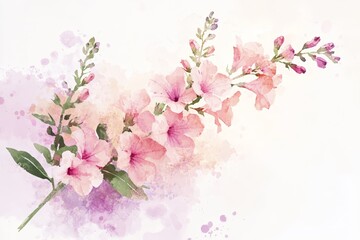 Delicate pink flowers with watercolor style background.