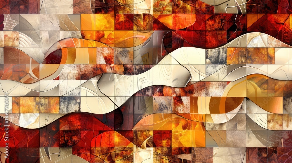 Poster abstract square geometric shapes effect on surface of digital cyber design express scene of cyberspa