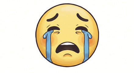 Fototapeta premium Crying Face Cartoon Illustration Showing Sadness and Tears