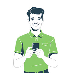 Stylized illustration of a person using a smartphone in shadowed contrast
