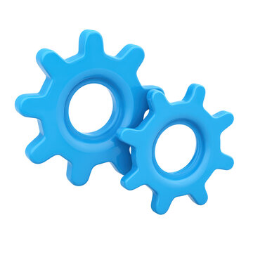 3D render of gears icont representing mechanical technology and industrial machinery on a white or transparent background.	 