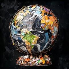 Globe made of recycled materials ecoart collage symbolic sustainability textured details Image