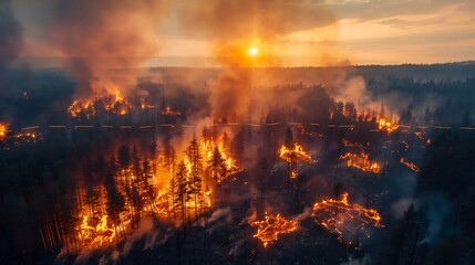 Obraz premium A charred forest vista with satellite marked burn perimeters