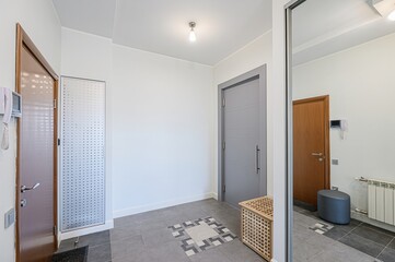 standard room interior apartment. room doors, renovation corridor lobby entrance hall