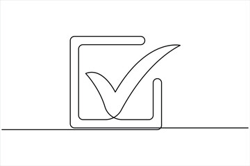 Continuous one line drawing of check tick mark linear icon, vector illustration