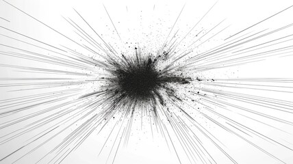 Naklejka premium Abstract black and white digital lines converging towards the center. Digital artwork of black color explosion with white background. Comic effect. Technology and data visualization concept. AIG53.