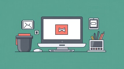 Creative workspace illustration depicting desktop computer smartphone and office supplies for modern graphic design and digital art projects