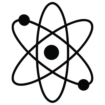 A stylized atom icon with nucleus and orbiting electrons is isolated on white