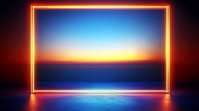 Neon frame on sunset horizon