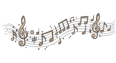 Music Notes Flowing Across Staff Lines in Artistic Design