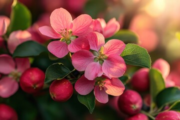 Obraz premium Apple flowers blooming under the warmth of spring sunlight