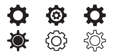Flat silhouette icon of a settings gear or cogwheel, perfect designs, mechanical system graphics.
