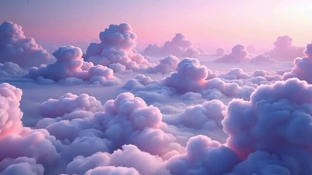 Blue sky with fluffy white cumulus clouds creates a beautiful, bright cloudscape on a sunny summer day.