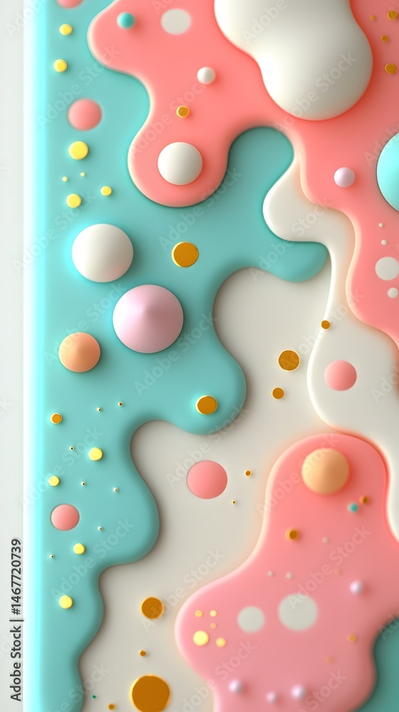 Poster abstract pastel background with cream blobs and gold dots