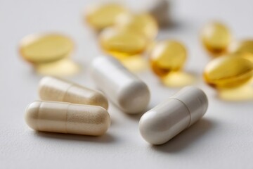 White and beige capsules promoting healthy lifestyle and wellness