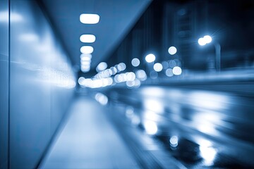 Shimmering Cityscape Blur Ethereal Lights Reflecting on Wet Pavement During a Night Rainfall