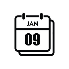 calender icon, 09 january icon with white background