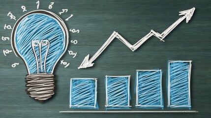 Creative idea drives business growth strategy concept in chalk drawing chart showing upward trend and progress from innovation vision