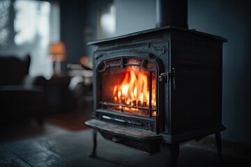 Cozy Evening Ambiance Radiant Flames and the Warmth of a Wood-Burning Stove