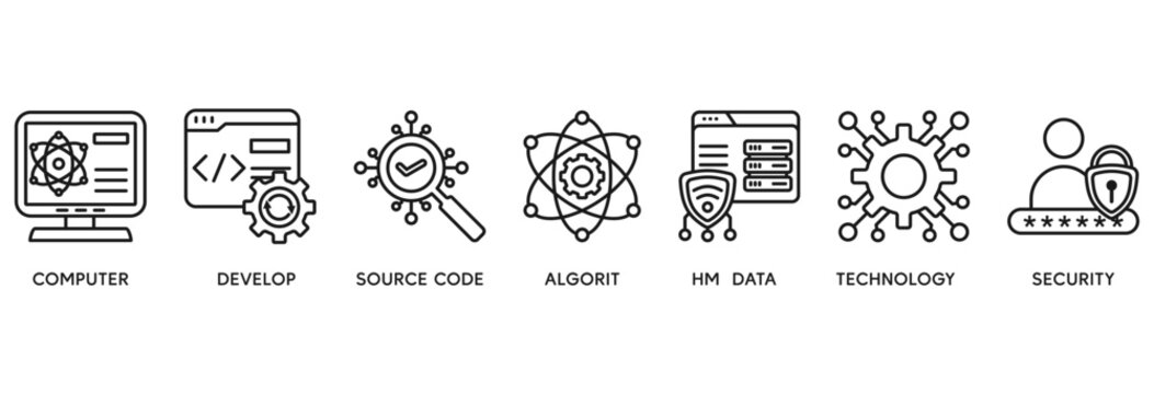 Programming icon set vector illustration concept relate to computer, develop, source code, algorithm, data, technology and security