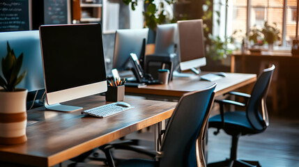 Modern Office Workspace with Multiple Desktops