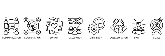 Working together icon set vector illustration concept relate to communication, coordination, support, delegation, efficiency, collaboration, teamwork, spirit, goals�