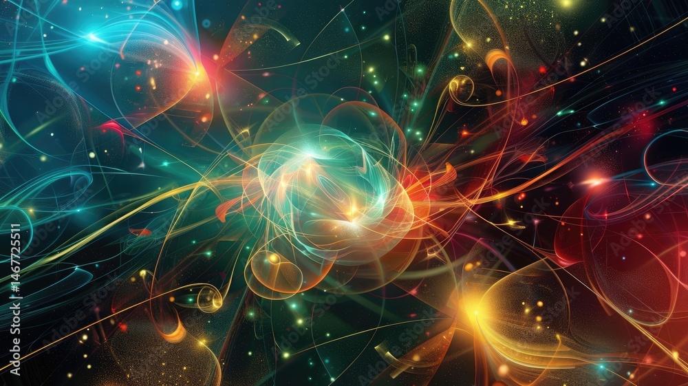 Poster this abstract geometric design features vibrant colors and flowing lines, creating a dynamic represe