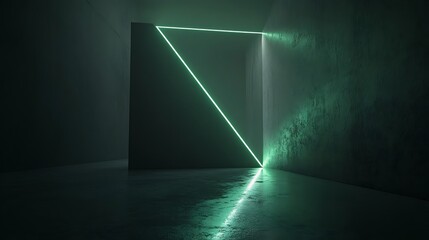 Neon green triangle in dark room