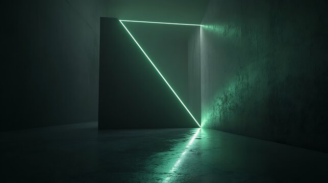Neon green triangle in dark room