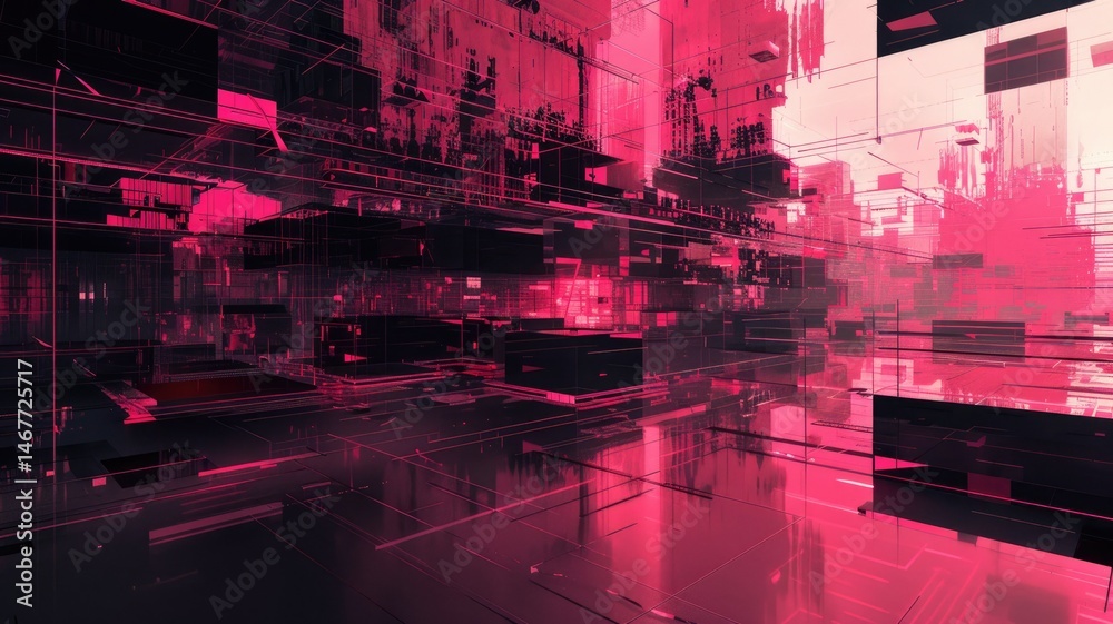 Poster abstract digital shape and particle technological cyber style design connecting become system shape 