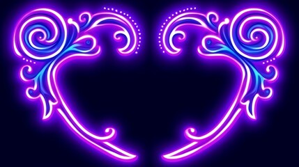 Neon heart frame with floral design