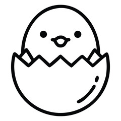 A simplistic outline of a chick hatching emerges from an egg, looking adorable