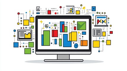 Modern Digital Interface Visual Data Visualization on Computer Screen and Information Flow Representation Technology Concept Artwork