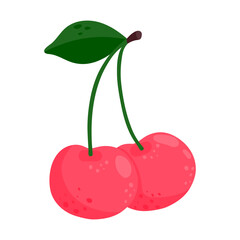 Ripe cherry with green leave. Summer fruits. Garden berries.