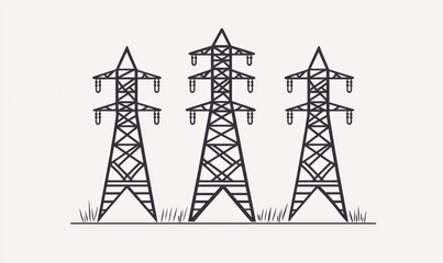 Three stylized electricity pylons stand tall