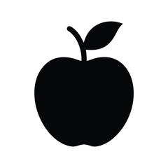 Fototapeta premium Silhouette of a simple black apple with a stem and leaf stands isolated