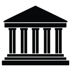 Prominent black building symbol features columns supporting a classic pediment structure