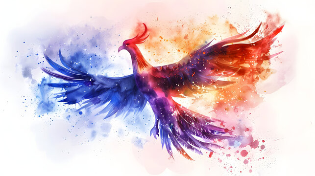 Watercolor phoenix on a white background